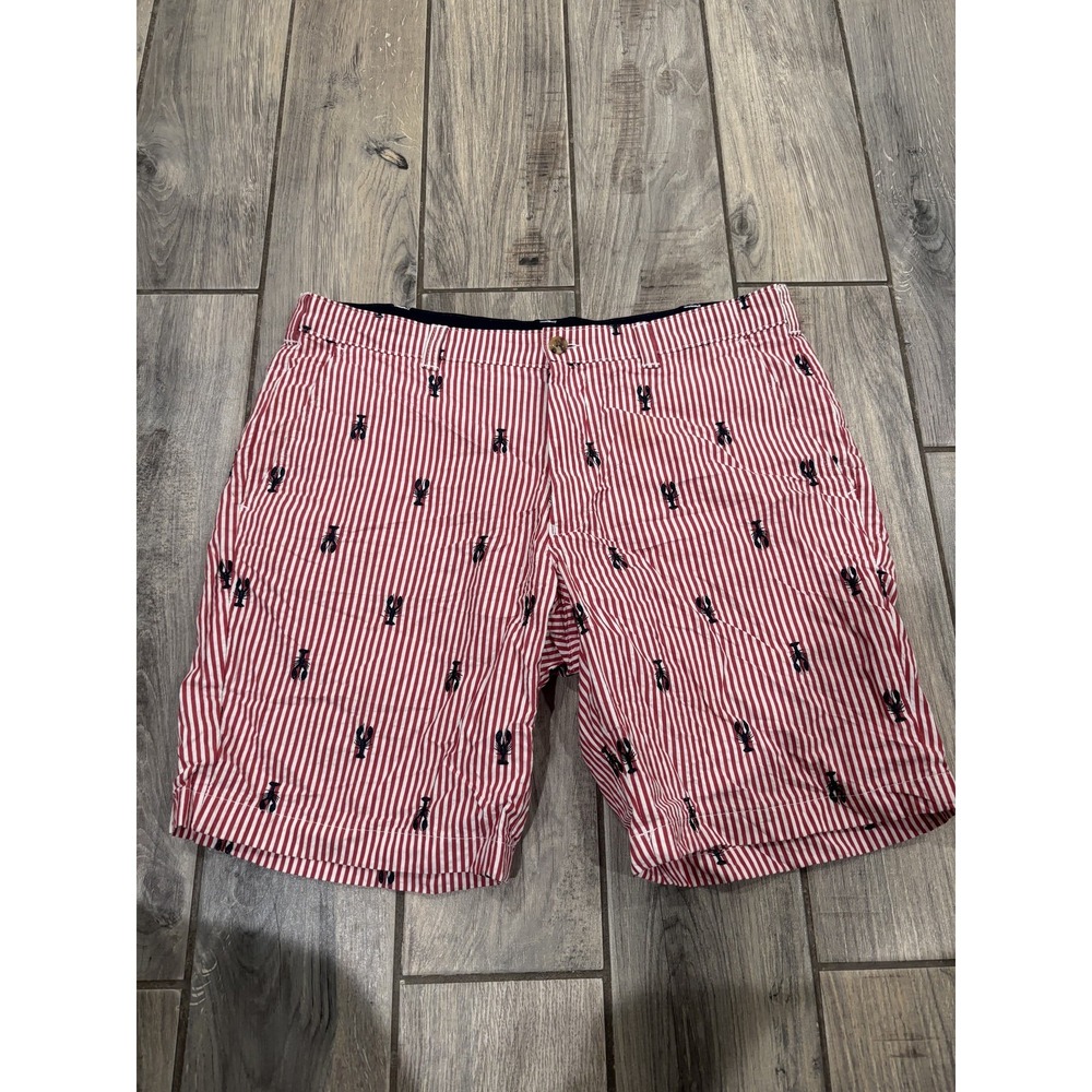 Club Room Men's Red White Stripe Lobster Seersucker Shorts Size 36W
